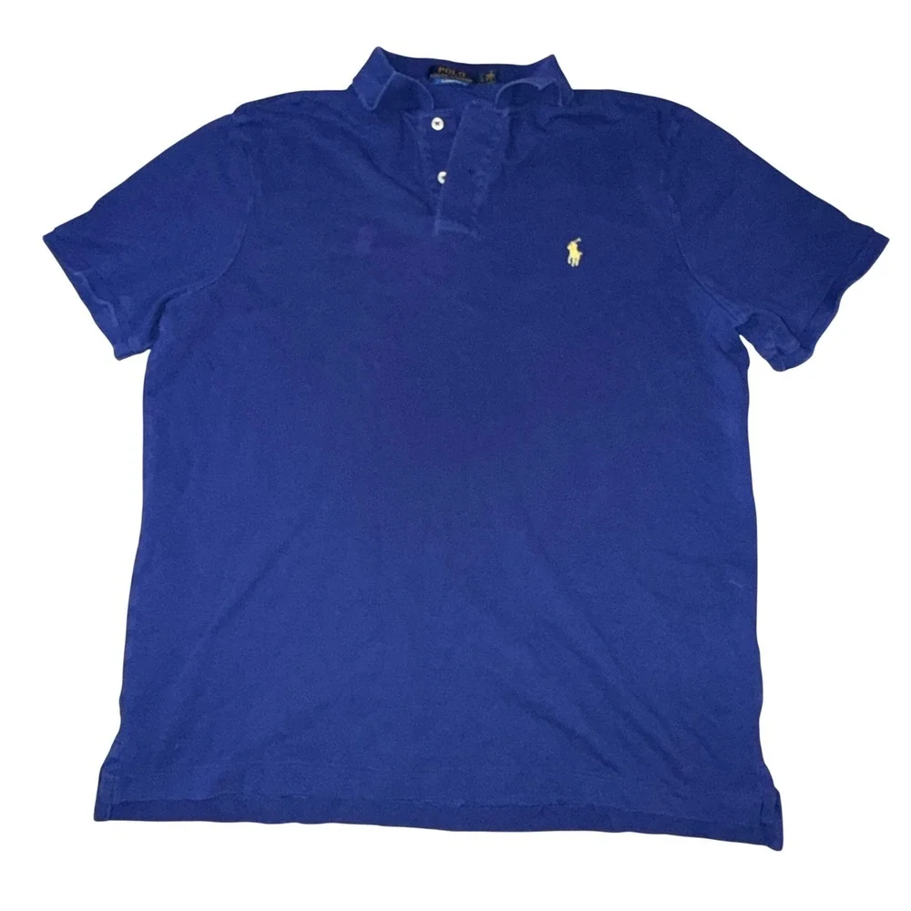 Polo Ralph Lauren Polo Shirt Large Blue Classic Fit Yellow Pony Cotton